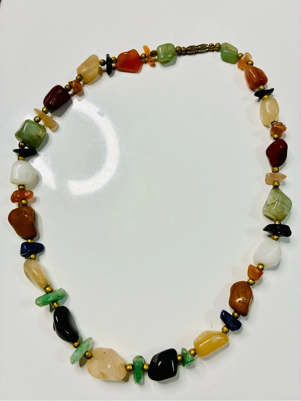Multicolor Natural Stone Bead Necklace - Mixed Gem Accents VTG Hippie Cowgirl